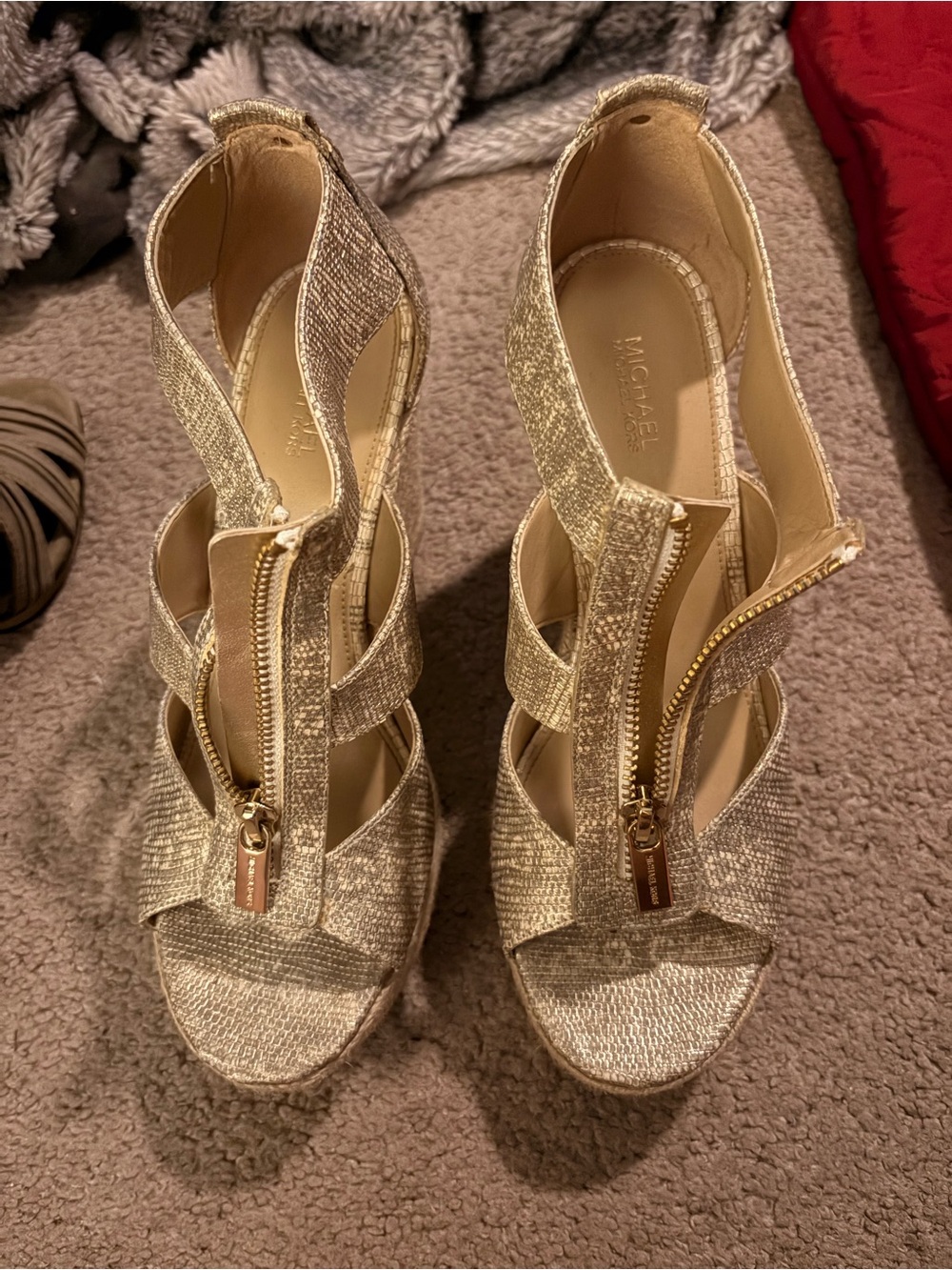 Michael Kors Metallic Gold Zip Wedge Sandals